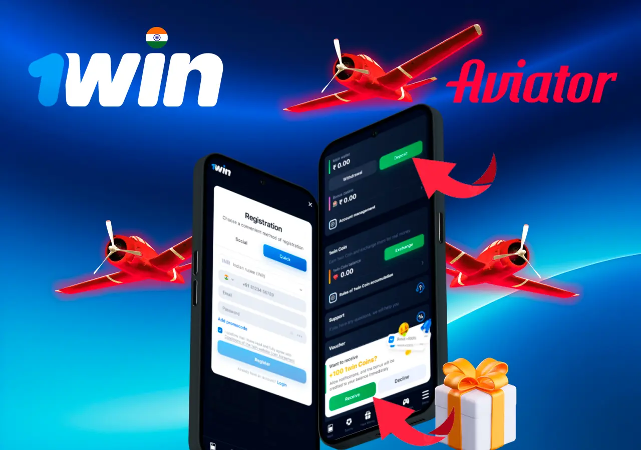 aviator mobile registration and deposit instructions with red airplane graphic