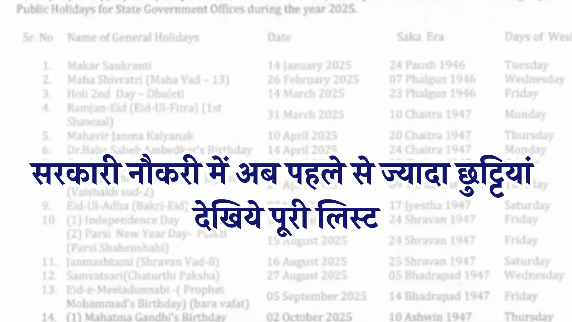 Government Employees Holiday List