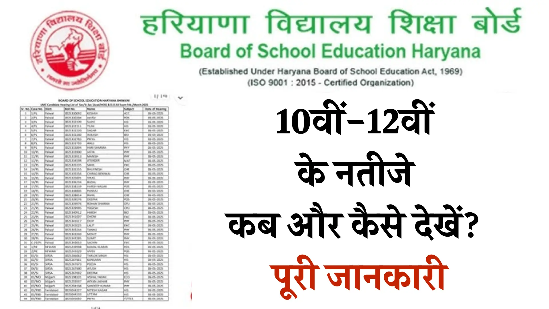 Haryana Board Result Update